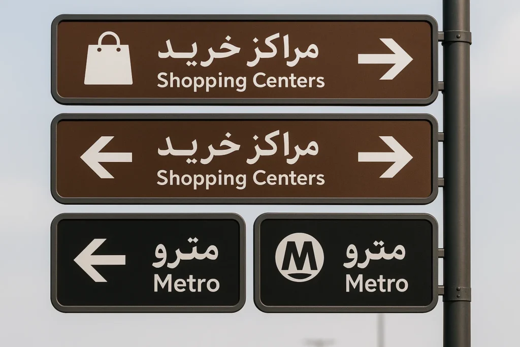 تابلوهای راهنما مراکز خرید و مترو